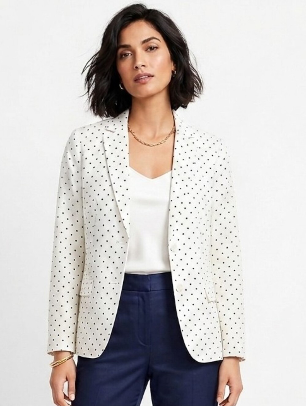 Talbots White Blazer Linen Blend with Navy Polka Dots 20W